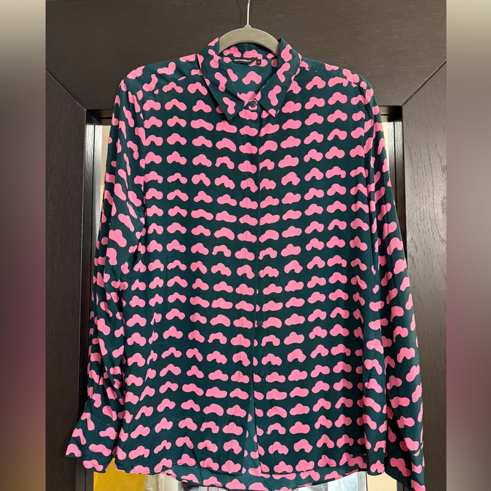 Marimekko Pink & Green Patterned Silk Blouse